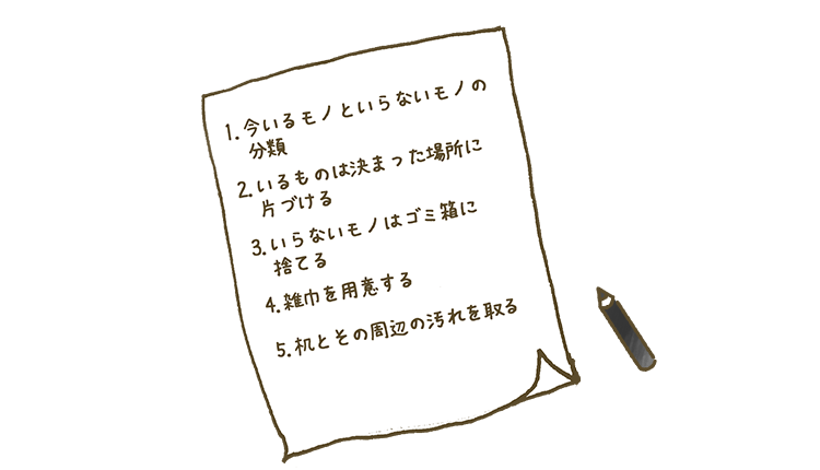 掃除の段取りを紙に書く