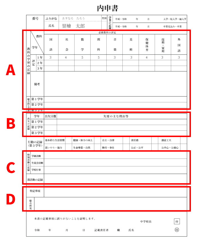 内申書（調査書）