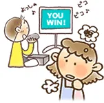 イラスト：ゲームに夢中な子と心配するお母さん