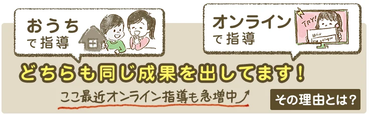 おうちで指導・オンライン指導どちらも同じ成果を出してます！ここ最近オンライン指導も急増中！