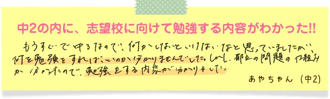 中2の内に、志望校に向けて勉強する内容がわかった！