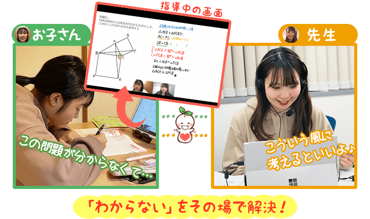 画像:オンライン家庭教師に分からない問題を教えてもらう生徒