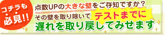 点数UPの大きな壁をご存知ですか？その壁を取り除いてテストまでに遅れを取り戻して見せます。